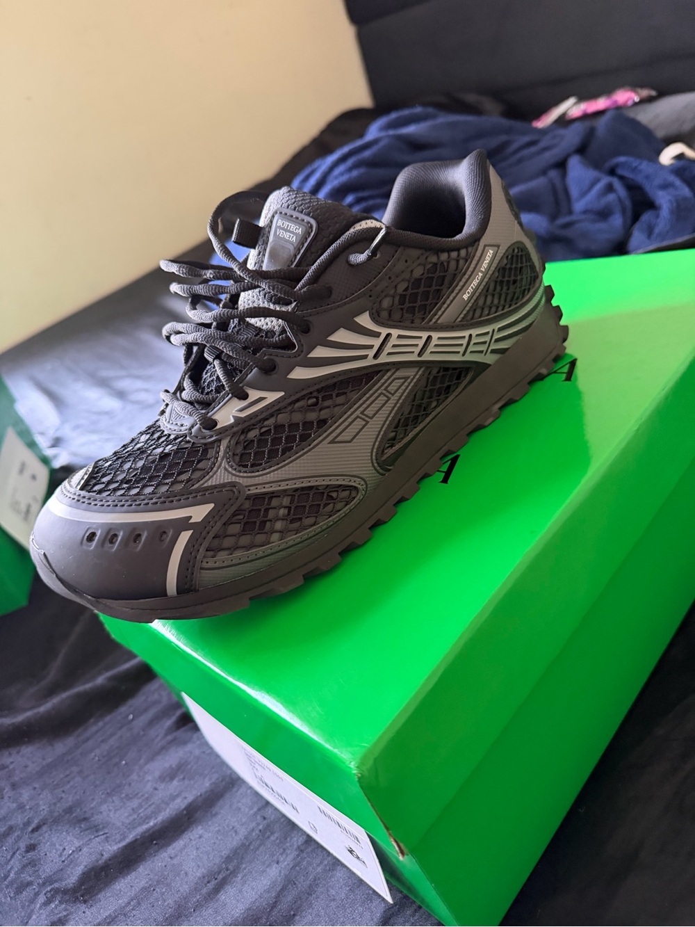 Bottega Veneta Black and Gray Mesh Runner Sneaker